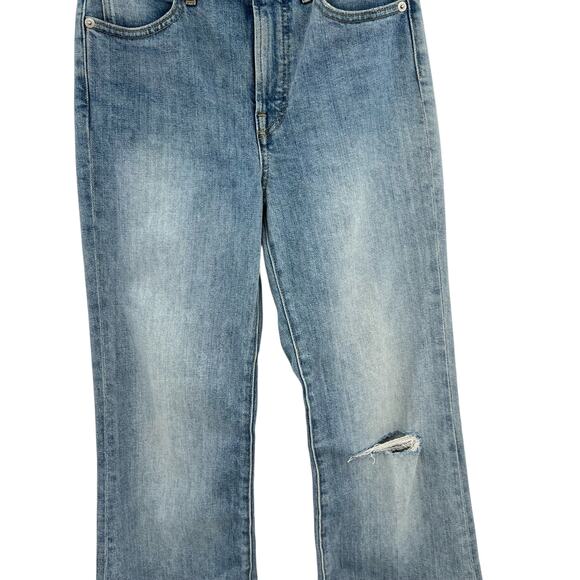 Everlane The High-Rise Flare‎ Jeans Cropped Medium Wash Distressed Size 25 - Picture 4 of 14